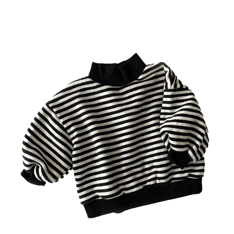 High Collar Striped Sweatshirt